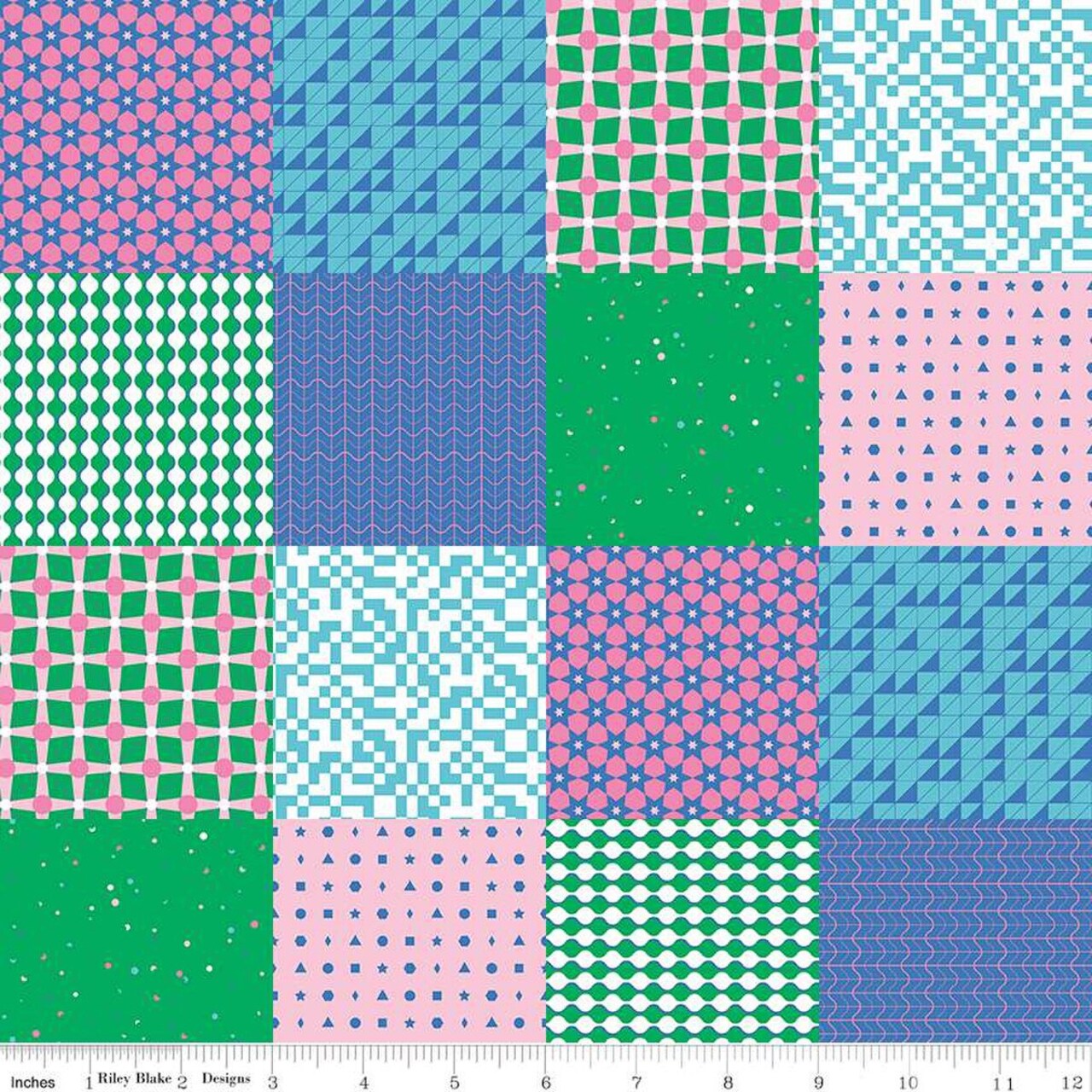 Fabric Riley Blake Blue Patchwork Celebrate by the Quarter Yard C15336-BLUE